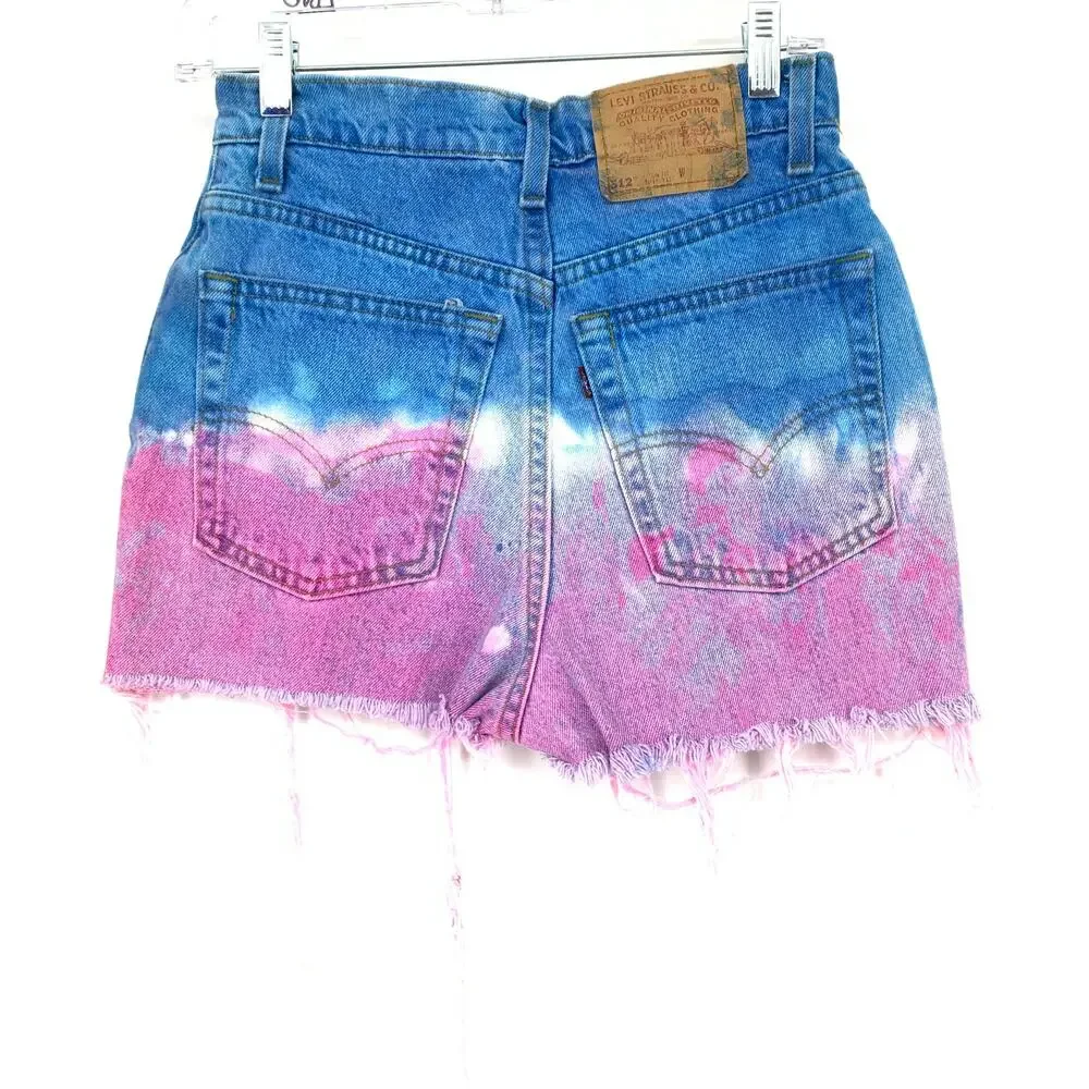 Vintage Upcycled Levis 512 Cut Off Denim Shorts Womens Sz 26